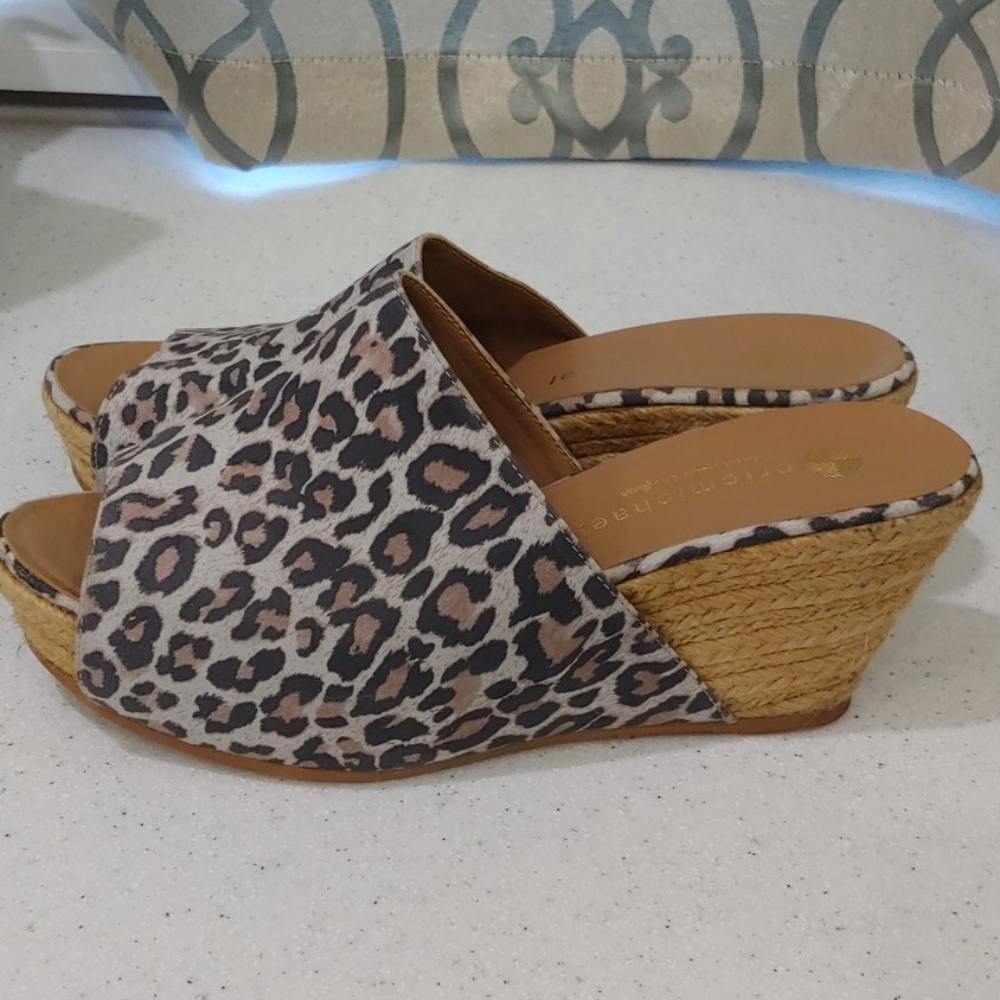 Eric Michael Leopard Print Wedge Slide Sandals